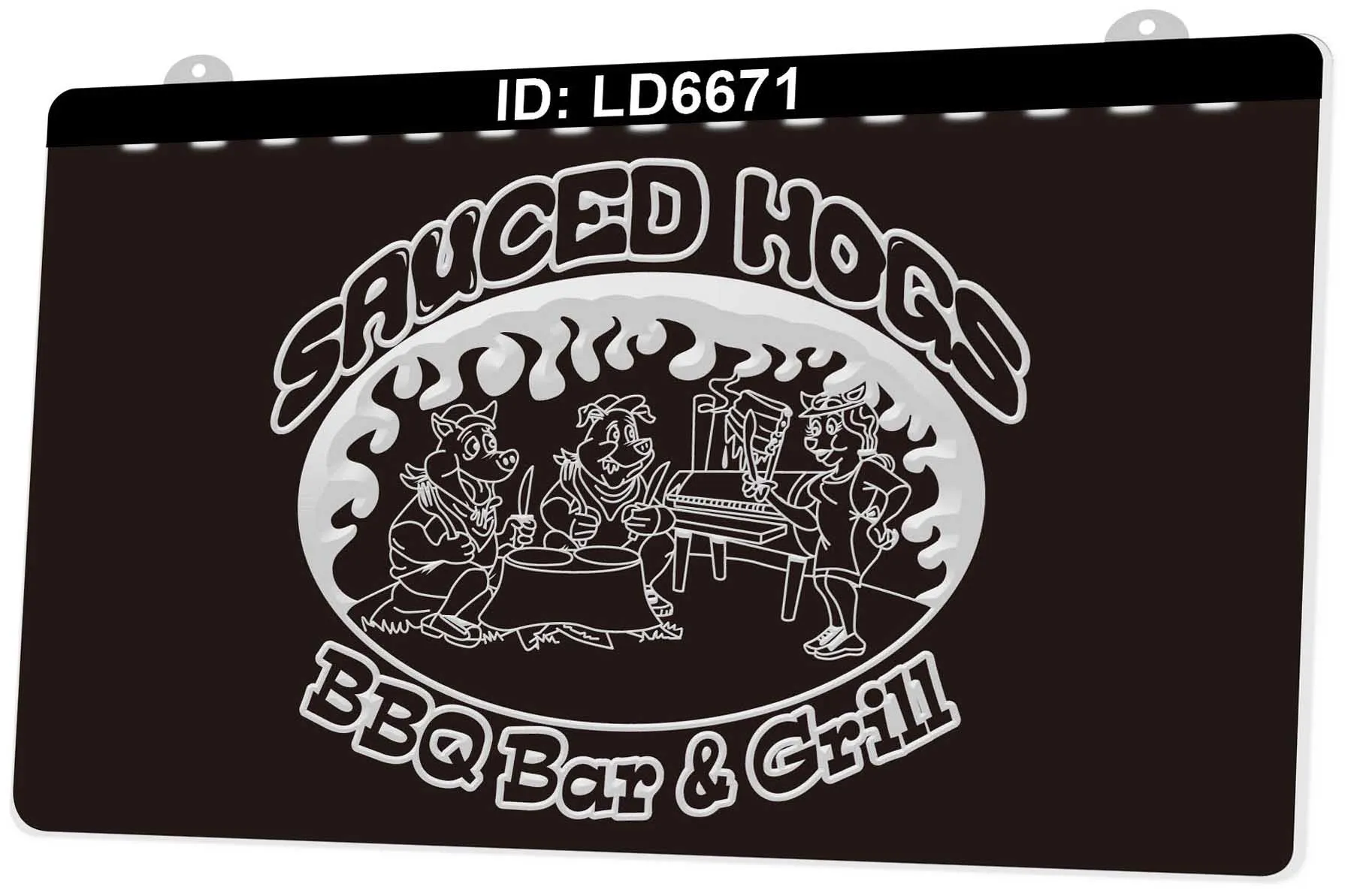 LD6671 Sailsuced Hogs BBQ Bar Grill 3D Gravure LED Light Sign Groothandel Retail