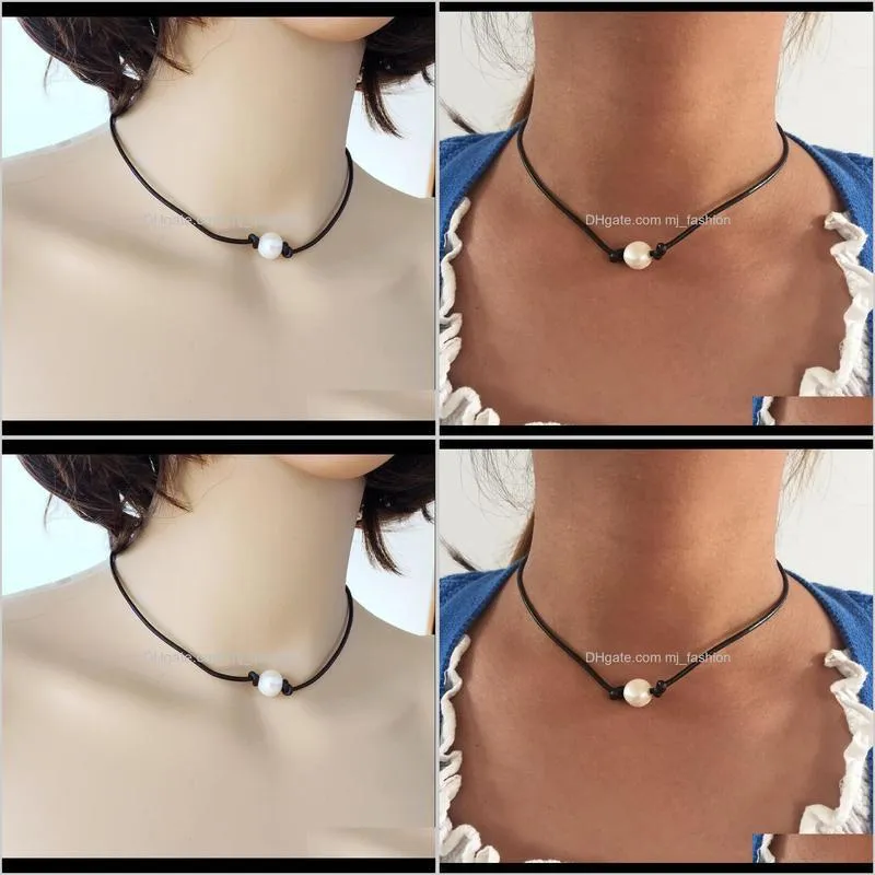  shipping simple dark brown genuine leather  water pearl choker high quality necklace, new sweet 0781