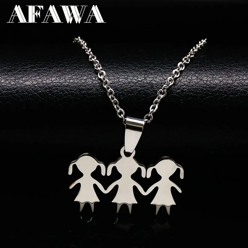 3 Girls Love Family Necklace Stainless Steel Parent Child Girl Pendant Necklaces Jewelry Women Accessories Gift NN510S01