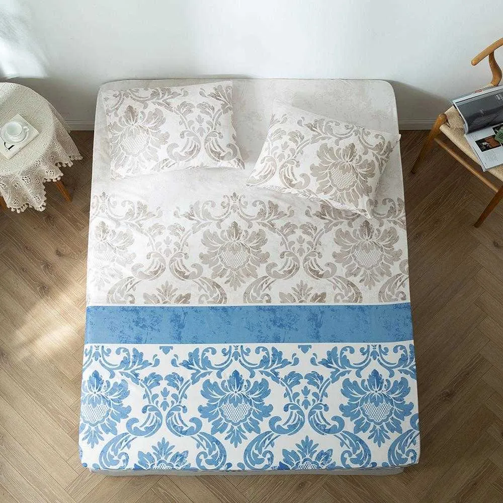 1 pc colchão capa listrada flor printered chapa de cama equipada com elegante posciel 160x200 duplas folhas para cama (sem fronha) 210626
