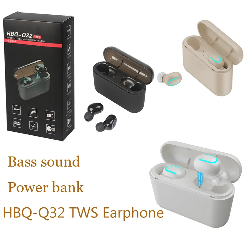 Bass Dźwięk HBQ Q32 Tws 5.0 Słuchawki Bluetooth EDR Zestaw słuchawkowy IPX5 Wodoodporny Mini bezprzewodowe słuchawki Bezprzewodowe słuchawki uniwersalne dla smartfonów