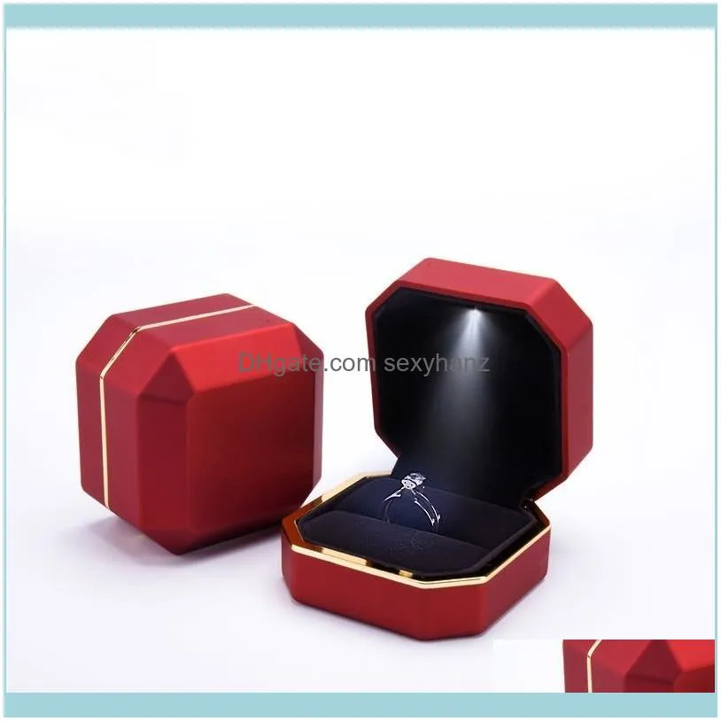 Lacquer Piano Finish Ring Earrings Necklace Pendant Box With LED Light Luxury Plastic Jewelry Gift Packaging Cases Pouches, Bags