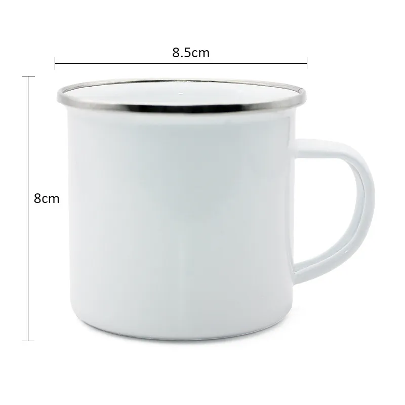 DHL 12oz Sublimation Enamel mug heat transfer enamelled tumblers with handle 350ml Blank white sublimated Coffee mugs unbreakable drink cup DIY Printing