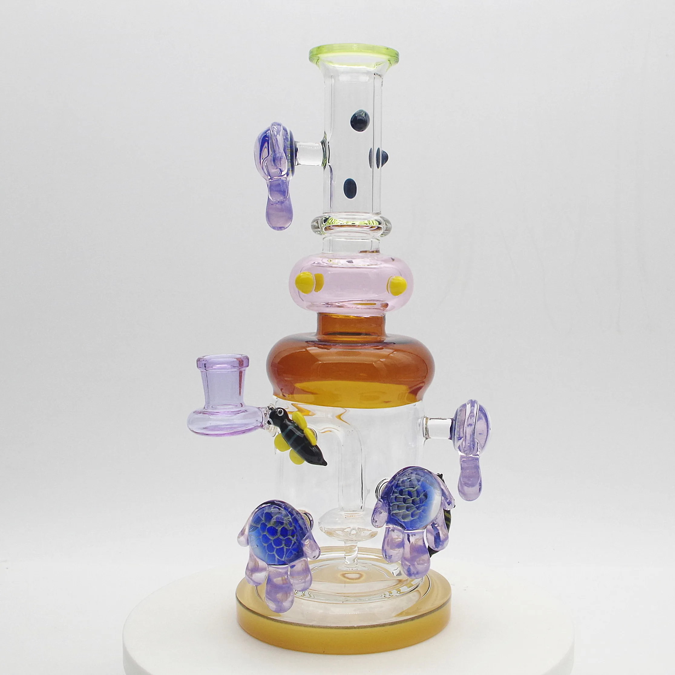 Glass Bong Bee Waterpipe Hookah Recycler Oil Rigs with Unique Percolator 10in height 14mm Bowl