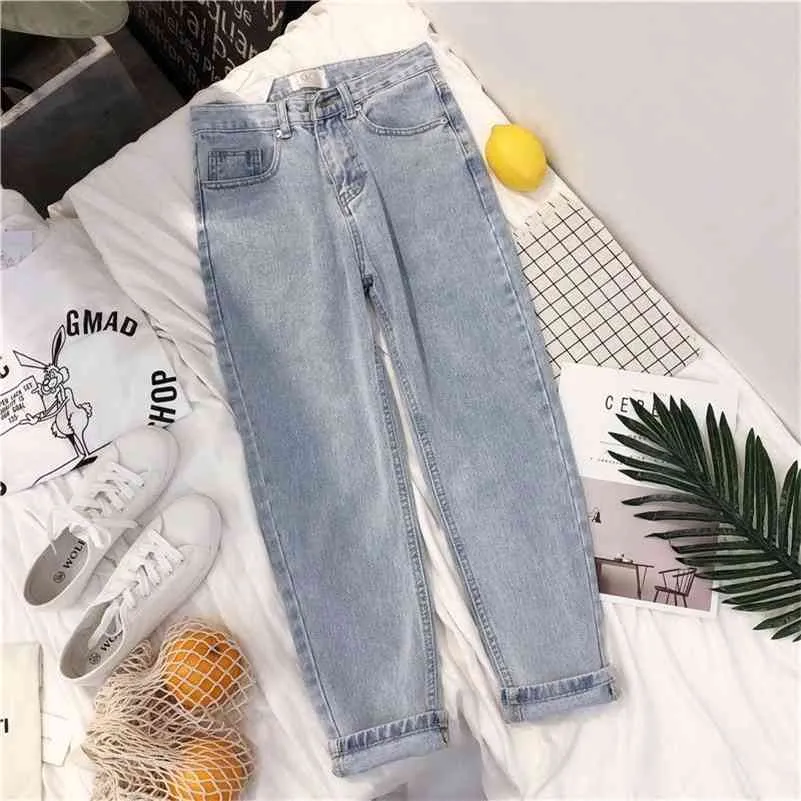 Taglie forti Jeans boyfriend a vita alta Moda donna Jeans neri blu Pantaloni donna Harem in denim Pantaloni larghi casual Jeans vintage 210714