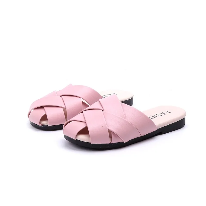 Children Shoes Big Girls Slippers Summer Fashion Cross Flat Outdoor Pink Sandals Slippers For Kids Girl Slides Shoes Footwear 210713