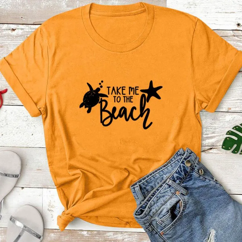 T-shirt da donna Take Me To Beach T Shirt Donna Manica corta in cotone Tartaruga Graphic Tee O-Collo Camisetas Mujer Casual Femme T-shirt