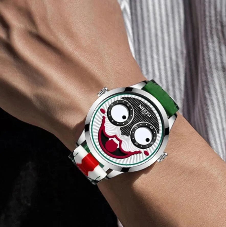 Reloj Joker para hombre, marca superior, moda creativa, personalidad, payaso, cuero de cuarzo, relojes deportivos impermeables para hombre