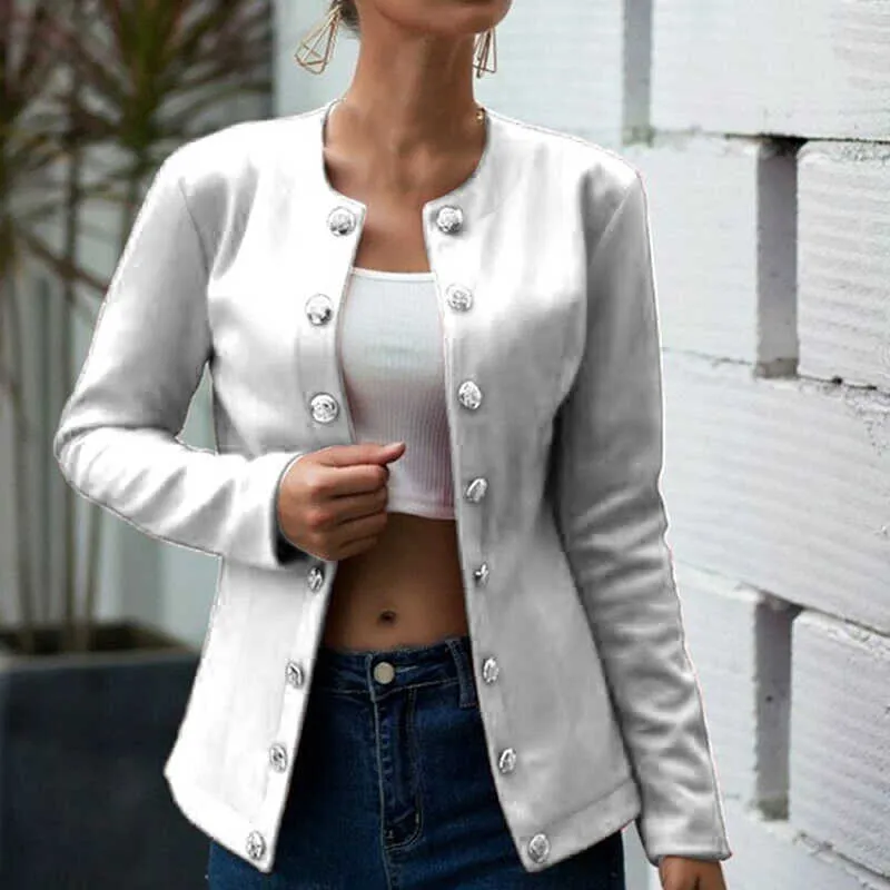 Mode-Women Autumn Blazer Slim Fit Smart Casual Button Långärmad Kontor Kanske Ladies Jacka Kvinnors Double Breasted Blazer Streetwear