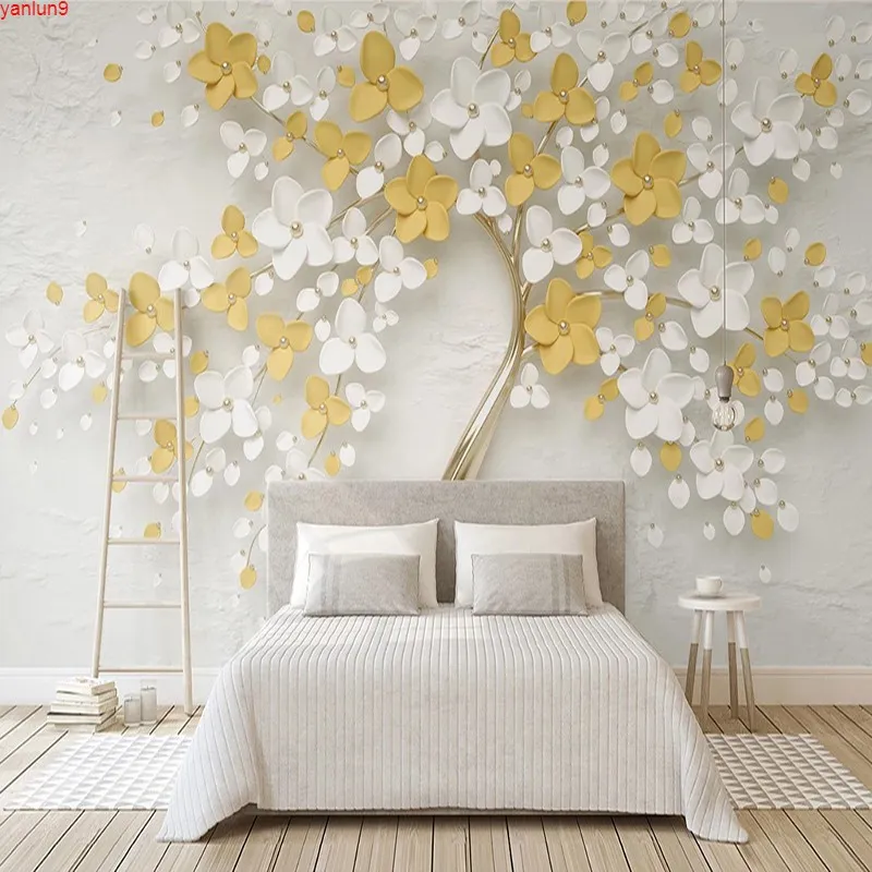 Aangepaste foto behang 3d stereoscopische reliëf bloem boom art muurschildering muur schilderij wallpapers voor woonkamer bloemen papergood quatity