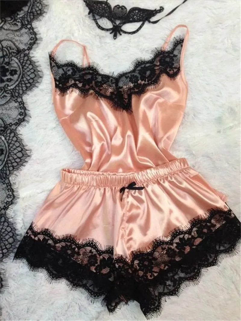 Silk Lace Babydoll Nightdress Set Back With 2 Top And Shorts Comfy