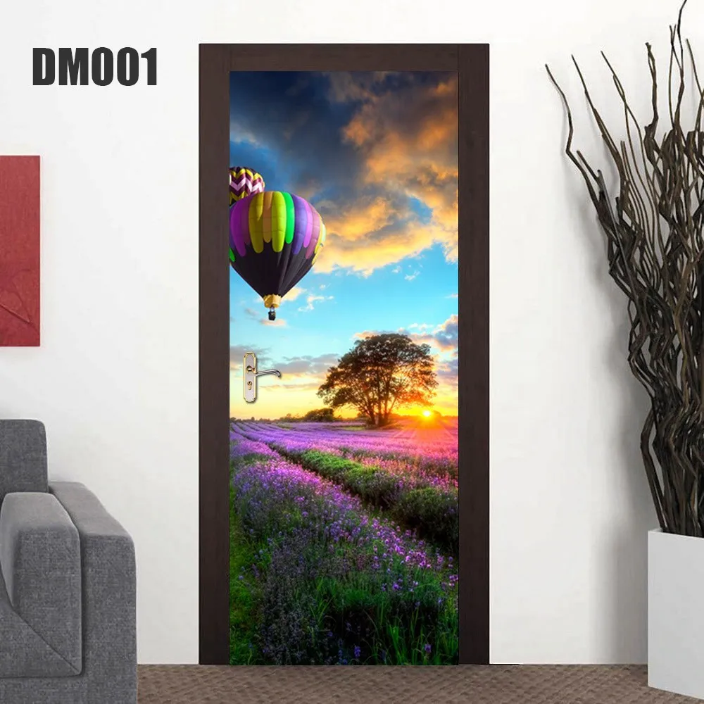 Stickers Porte Vitrail 3D Floral - 63 X 205 Cm, PVC, Effet Trompe-l'œil - Déco Salon, Chambre, Facile à Poser