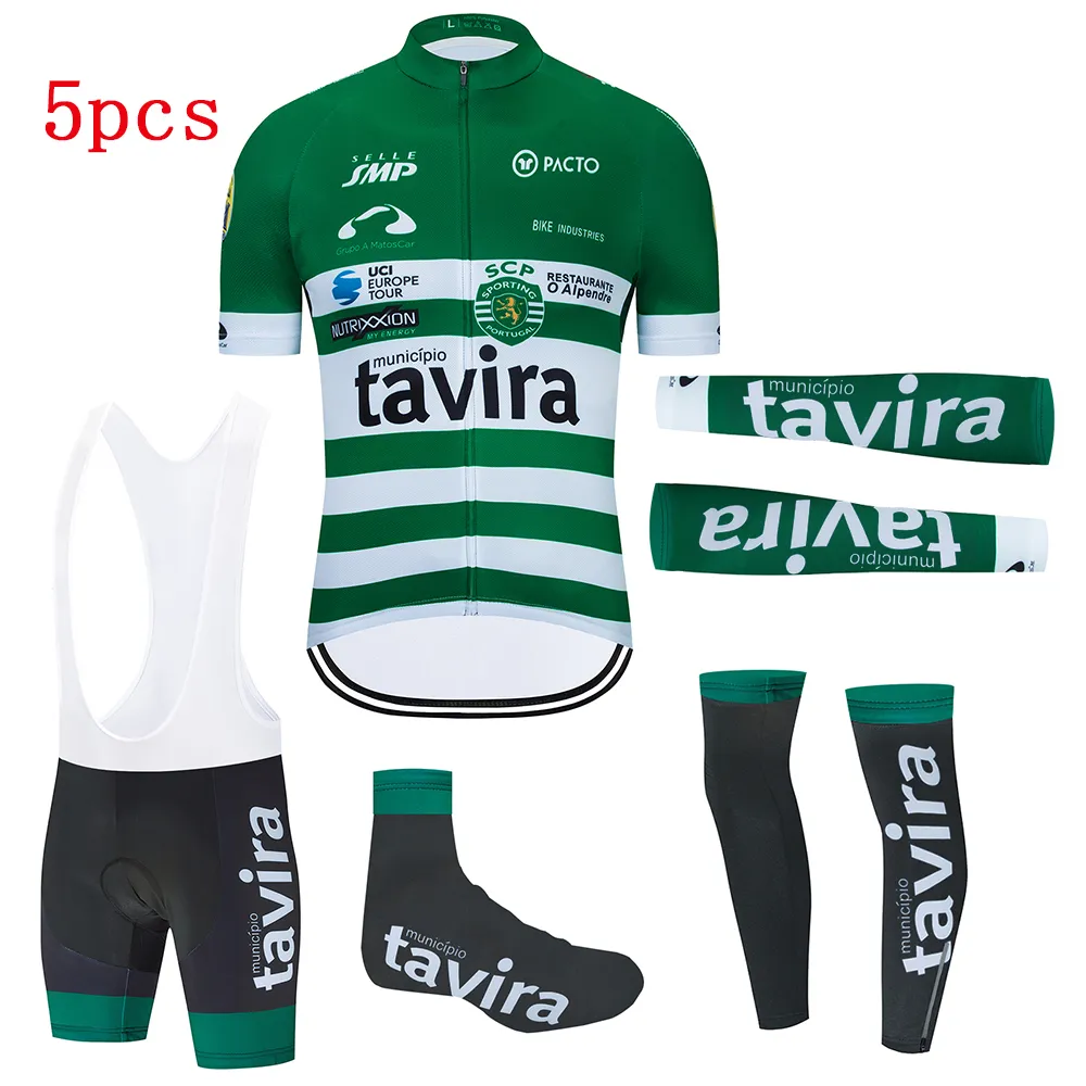 2021 New Green Tavira Summer Cycling Jersey Set Men Bib Gel Shorts 5pcs Suit Pro Team Bicycle Jersey Maillot Culotte Sport Wear
