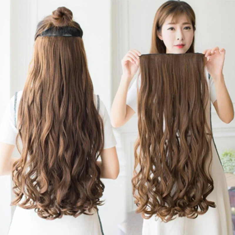 Synthetische Perücken MANWEI Lange gerade Clip-in-One-Piece-Haare 5 Clips falsche blonde braune schwarze Stücke für Frauen