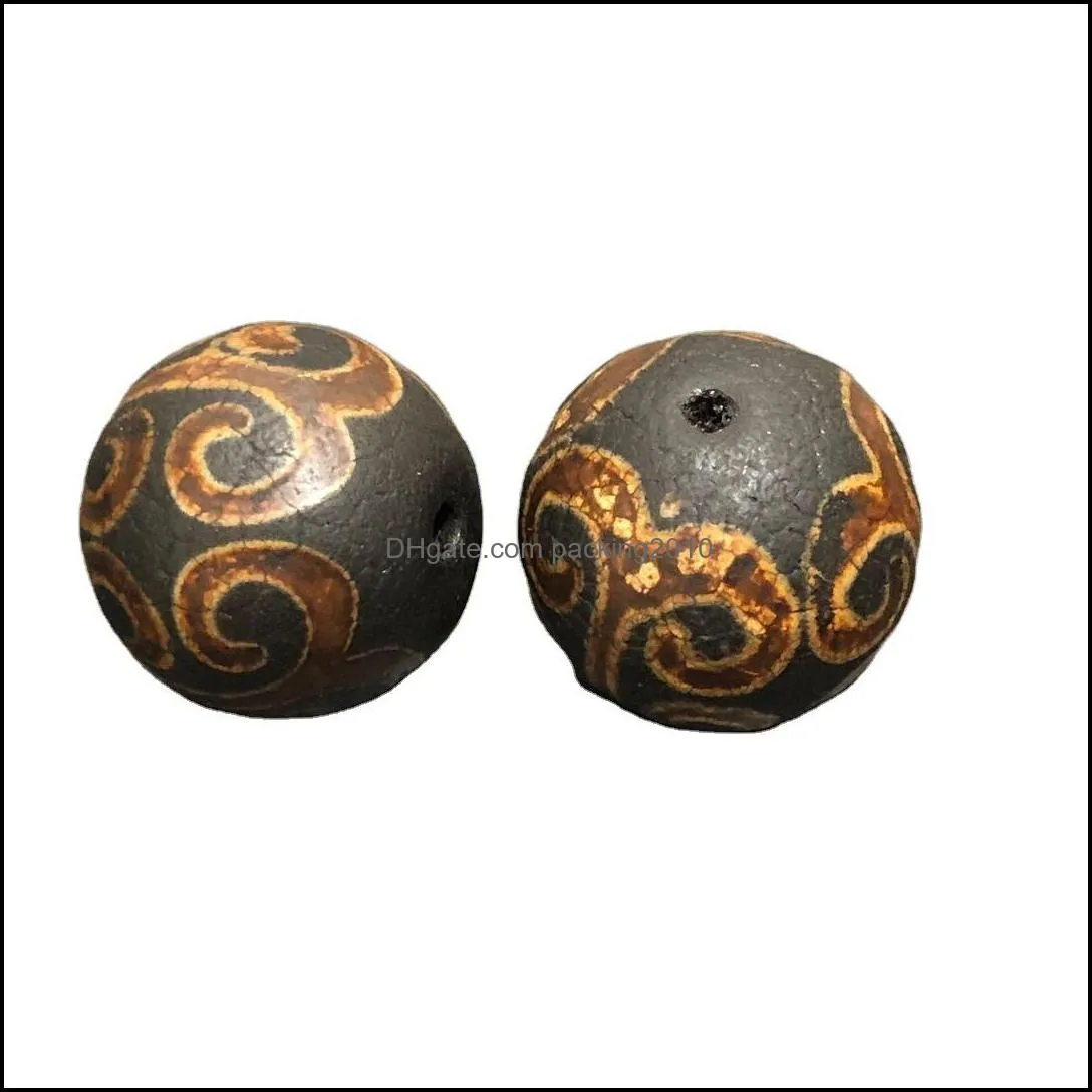 Wholesale Tibetan Agate Three Eyes Tibet Beads round Beads Old Style Scattered Beads DIY Buddha Crafts Ornament Accessories