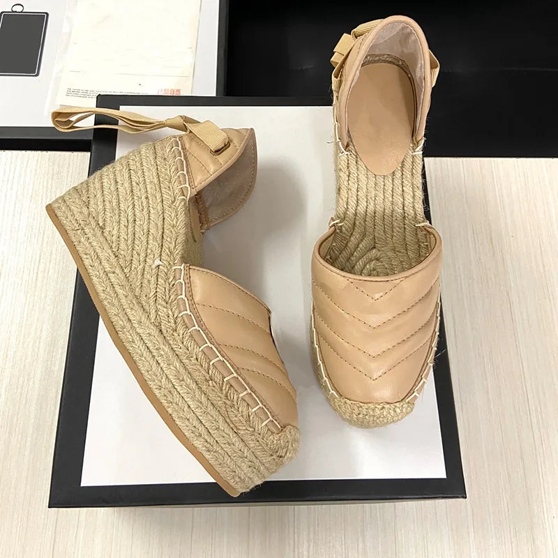 Fashion women wedge dress shoes real leather lace up weave sole 9.5cm high heels casual platform pumps fisherman shoe