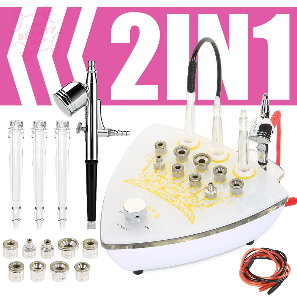 2 i 1 diamantmikrodermabrasion Blackhead Removal Facial Care Machine Skin Dighting Salon Hem Använd