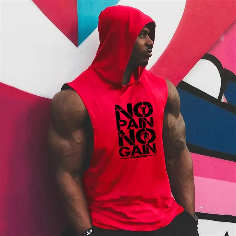 Heren T-shirt met capuchon Sportscholen Kleding Mans Bodybuilding Tank Tops jongens Mouwloos Vest Sweatshirt Fitness Workout Sportkleding