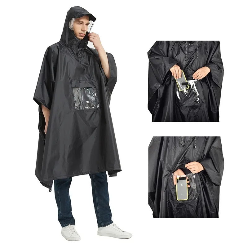 Multifuncional Raincoat Homem impermeável Água com capuz Poncho Raincoat Mulheres Raincoat Terno Rainwear para Caminhadas Ciclismo Acampamento 210320