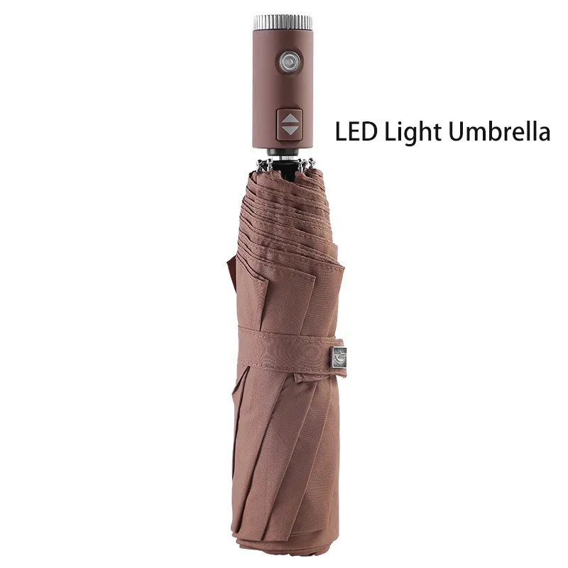 Creative LED Light Rain Women Automatic Sun Paraply Folding Parasols Paraplyer Vindtät Affärsgåva