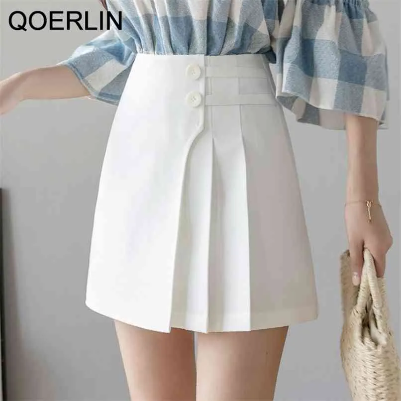 Pleated-Skirts JK Uniform Korean Japan High Waist Preppy-Style School Women Mini Plus Size Solid White Femme 210601