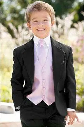 TPSAADE 3 Pieces One Button Boy Tuxedos Notch Lapel Children Suit Black Kid Ring Wedding Prom Suits (Jacket+Pants+Tie+Vest) X0909