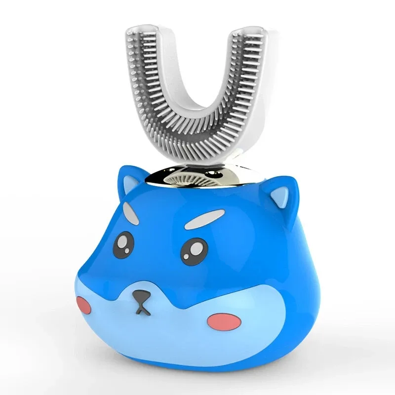 Enfants 2-14Y U Forme USB Rechargeable Bouche Entière Brosse À Dents Électrique Ultrasonique 60S Brosse À Dents Automatique 5 Vitesses Avec Lumière Bleue - 1