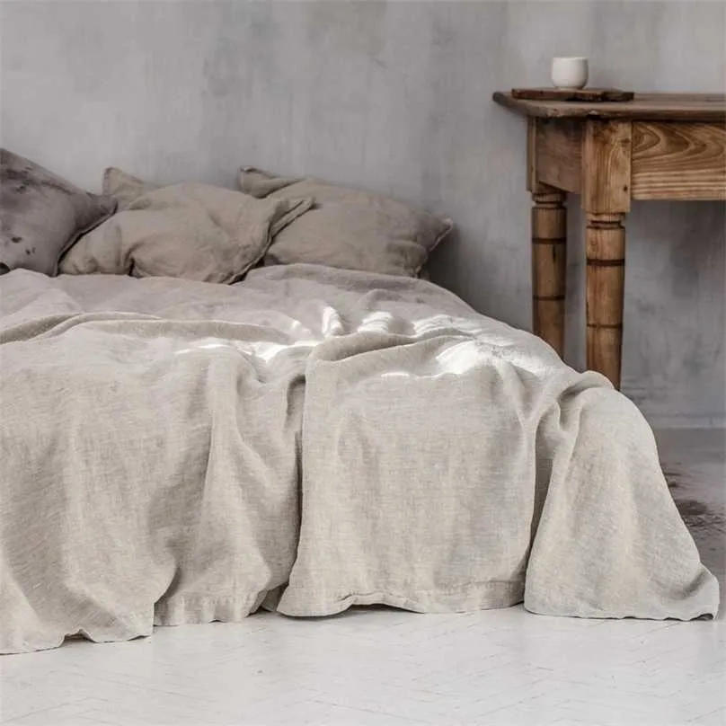 Nature Linen Bedding Set Flat Sheet And Pillowcase Nordic Pure Flax Cover Mattress sheet 211110