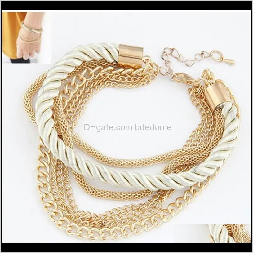 multi layer bracelet old color plated metal chain and color korean velvet rope knitted togather toggle-clasps for women beautiful gift