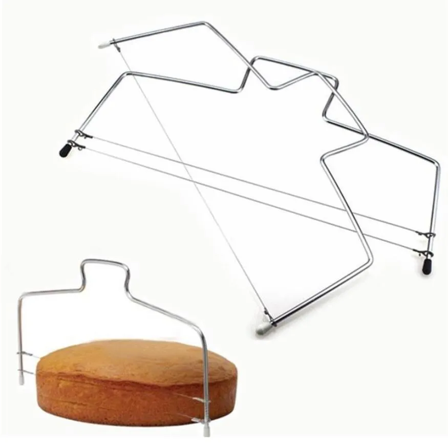 Dubbele draad Cake Cutter Slicer Verstelbaar 2 Lijn Rvs DIY Boter Brood Divider Gebak Mes Keuken Bakken Tools