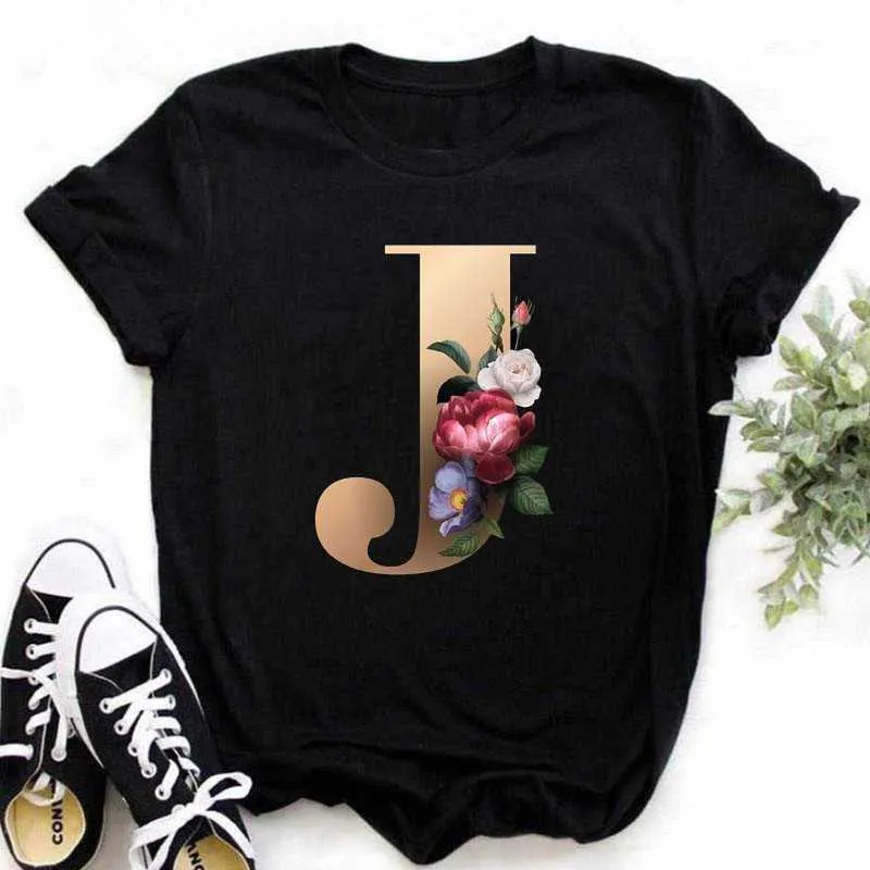 Niestandardowa nazwa Kombinacja kobiet Tshirts Wysokiej jakości druk T-shirt Letter Flower A B C D E F G Ubrania z krótkim rękawem x0527 kbxt