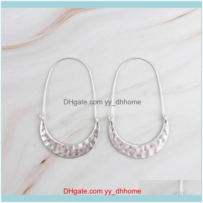 Color Tone Classic Crescent Hoops Earrings For Women Hammered Metal Hoop & Huggie