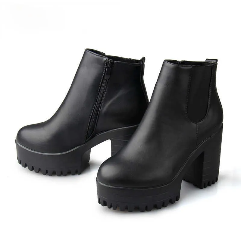 Botas Mujer Mode Vrouwen Laarzen Vierkante Hak Platforms Zapatos Mujer PU Lederen Dij Hoge Pomp Laarzen Motorfiets Schoenen Y0905