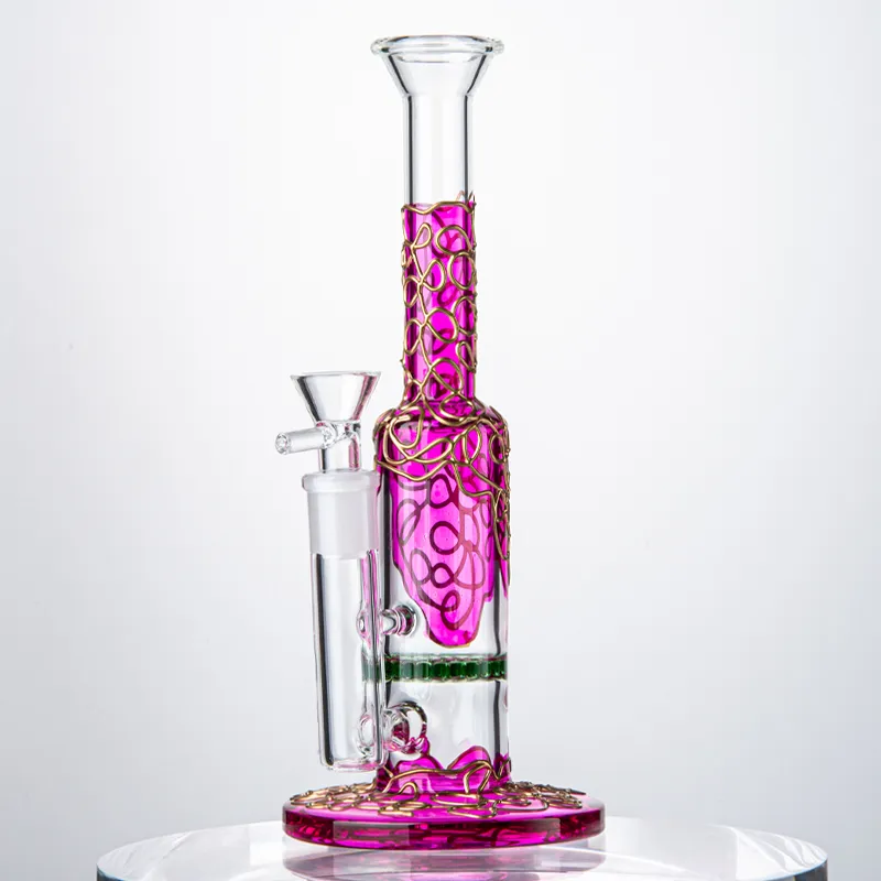 9 tums hookahs grön blå heady glas bong rak rör olja dab rig honeycomb perc vattenrör 14mm kvinnlig fog med skål