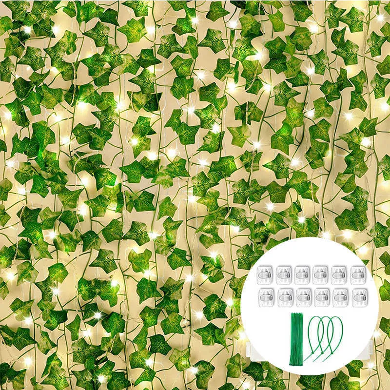12pcs Artificial Leaf Vine, Green Plastic Hanging Fake Ivy Vine
