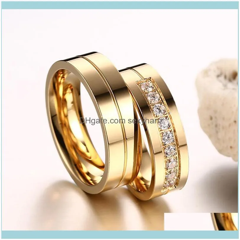 Gold Color Wedding Bands Rings for Women Men Quality Cz Engagement Couple Promise Ring Anniversary Alliance Jewelry