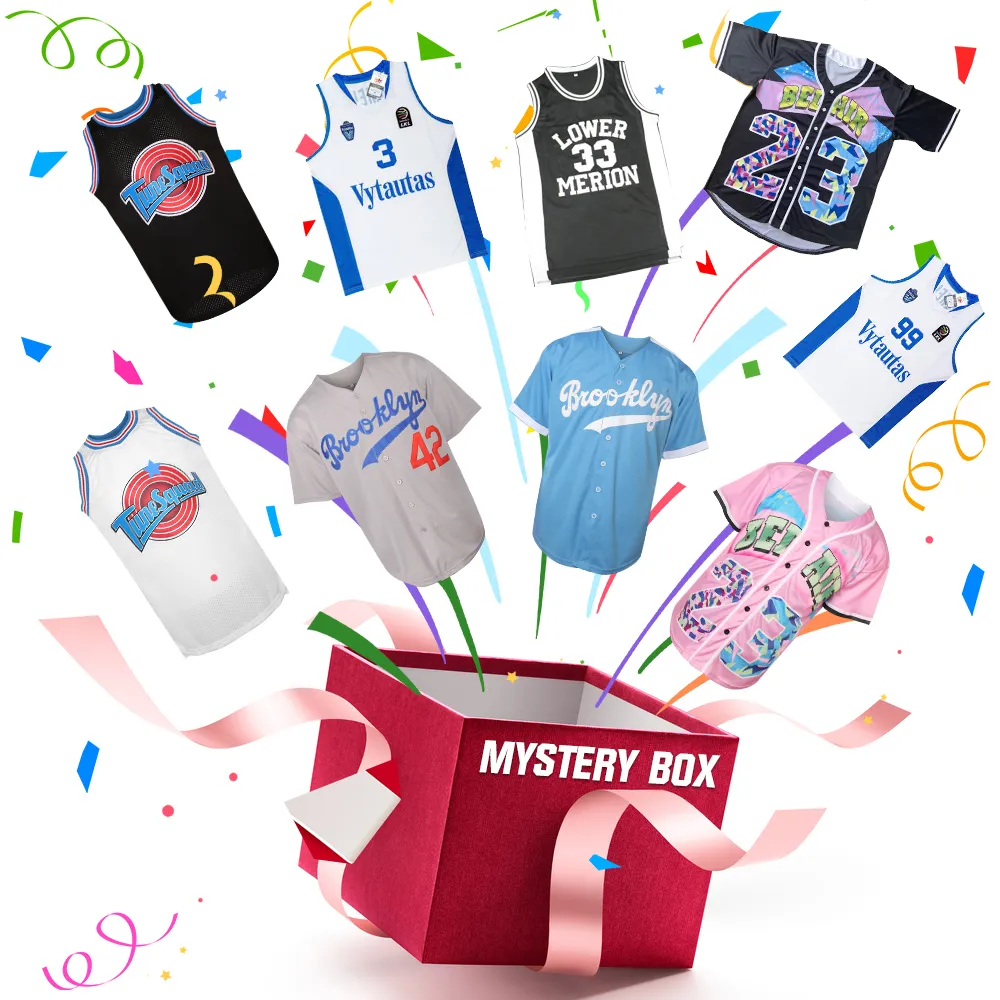 Mystery Box Promozione di liquidazione Maglie da baseball Maglie da basket Regalo di Natale Scatola a sorpresa Possibilità infinite Qualsiasi maglia