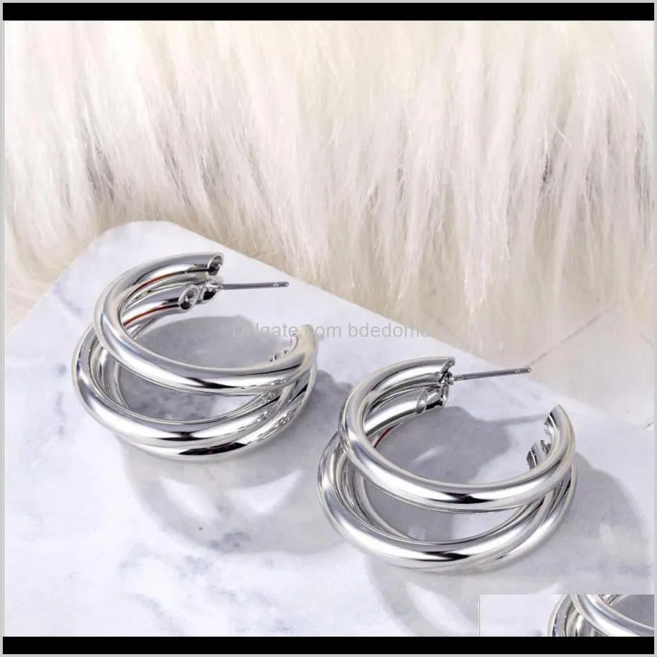 earring hoop stud steel material three tube together contact circle gold silver color plated for women girls gift