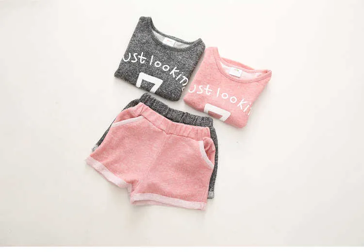 Girls Clothing Set Summer 2 3 4 5 6 7 8 9 10 Years Old Kids Girl Number Letter Print Short Sleeve T Shirt+Shorts Sports Set (16)