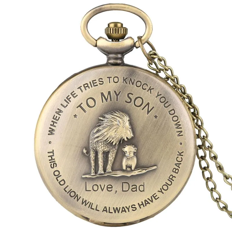 Pocket Watches The Lions 'TO MY SON' Watch Men Necklace Gifts From DAD Bronze Color Fob Clock Birthday Gift For Boys Male