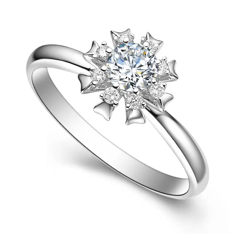 Pierścionki klastrowe 14K Au585 pierścionek z białego złota kobiety rocznica ślubu przyjęcie zaręczynowe kwiat 8 pazurów okrągły Moissanite diament elegancki modny