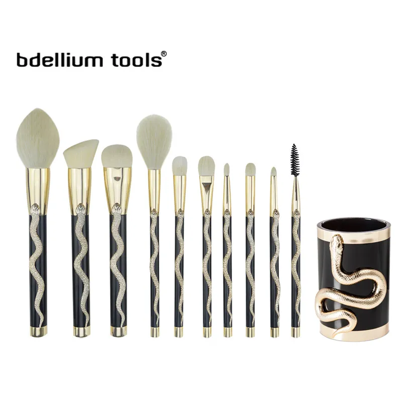 Bdellium Verktyg Limited Edition Gold-Snake Brush Set 10st Högkvalitativa borstar Skönhet Makeup Blender
