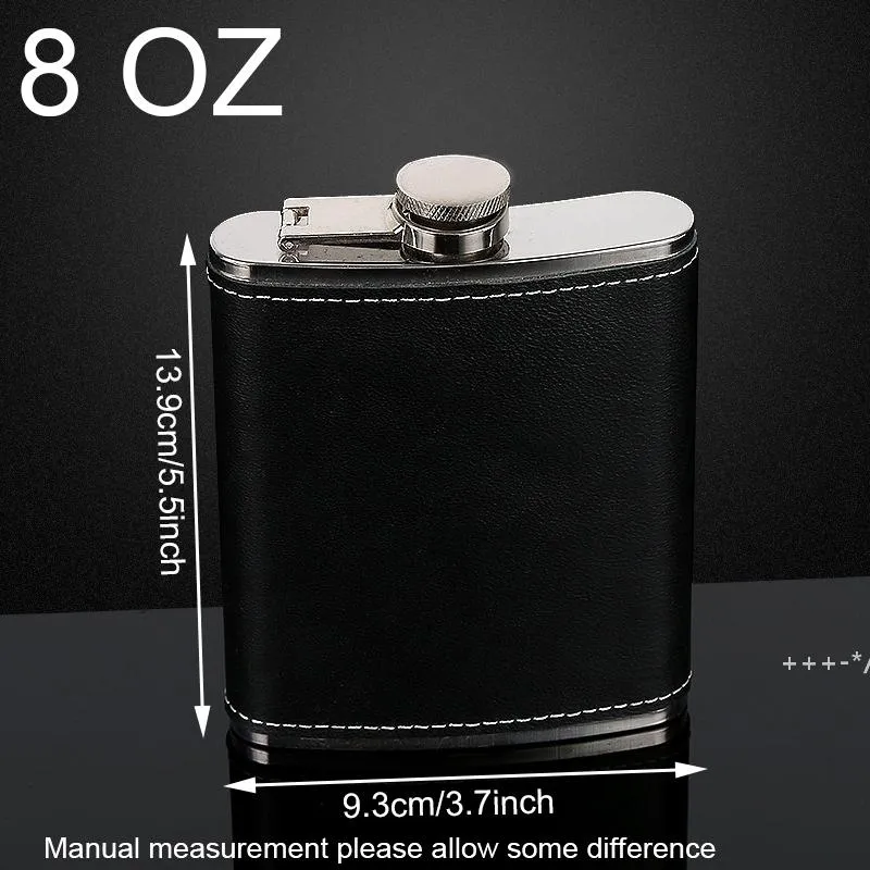 NEWPortable Pocket Stainless Steel Hip Flask Flagon Whiskey Wine Pot PU Leather Cover Alcohol Drinkware Screw Cap 7oz 8oz by sea LLE12131