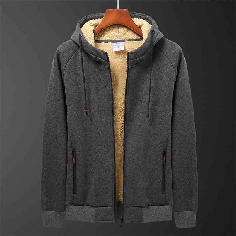 Vinter förtjockad hooded bomull vinter plus cashmere män casual lamm storlek hoodie plysch coat l-8xl streetwear 210813