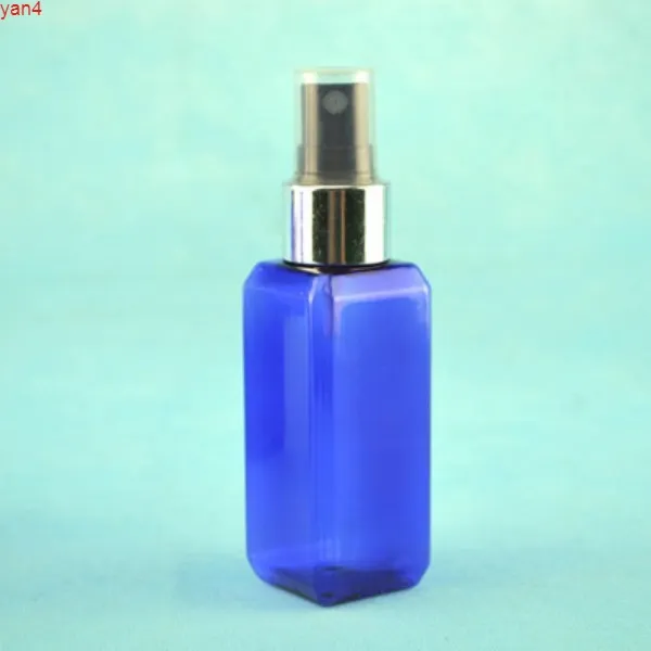 50ml x 300 garrafa de viagem de plástico quadrado azul com pulverizador, recarregável vazia para produtos de embalagem de cosméticos