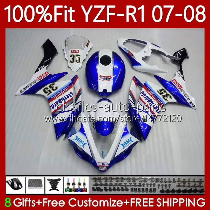 OEM Carrosserie 100% Fit voor Yamaha YZF-R1 YZF1000 YZF R 1 1000 CC 07-08 Moto Body 91NO.21 YZF R1 1000CC YZFR1 07 08 YZF-1000 2007 2008 Injectie Mold Fairing Kit Blue Fimer