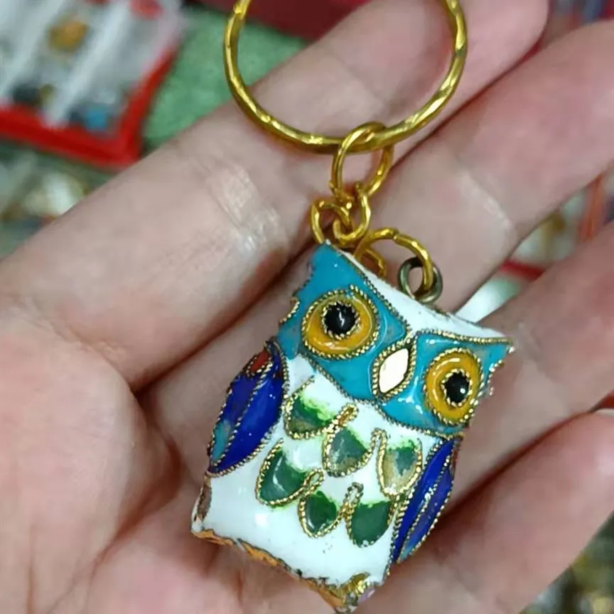 Handcrafts Cloisonne Emaille Filigraan Leuke Owl Sleutelhanger Sleutelhanger Traditie Chinese Fancy Animal Sleutel Houder Dames Kid Koper Sieraden