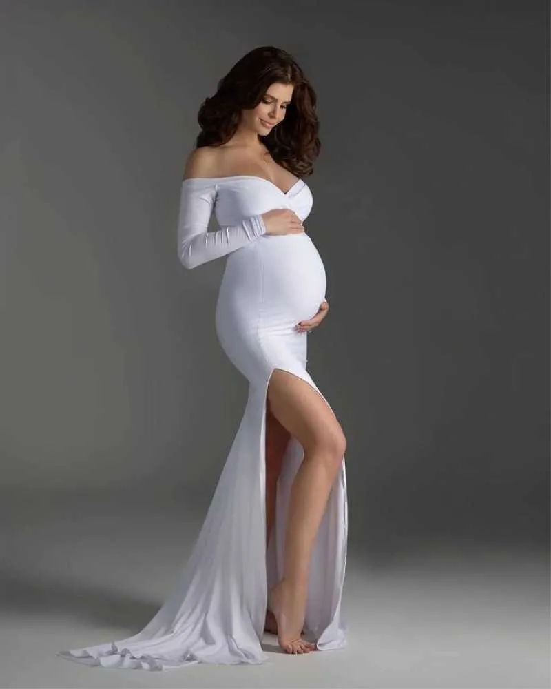 Langarm Maxi Mutterschaftskleid für Fotografie Requisiten Elegante Schwangerschaftskleidung Schwangerschaftskleid Schwangere Fotos Shooting Kleidung X0902