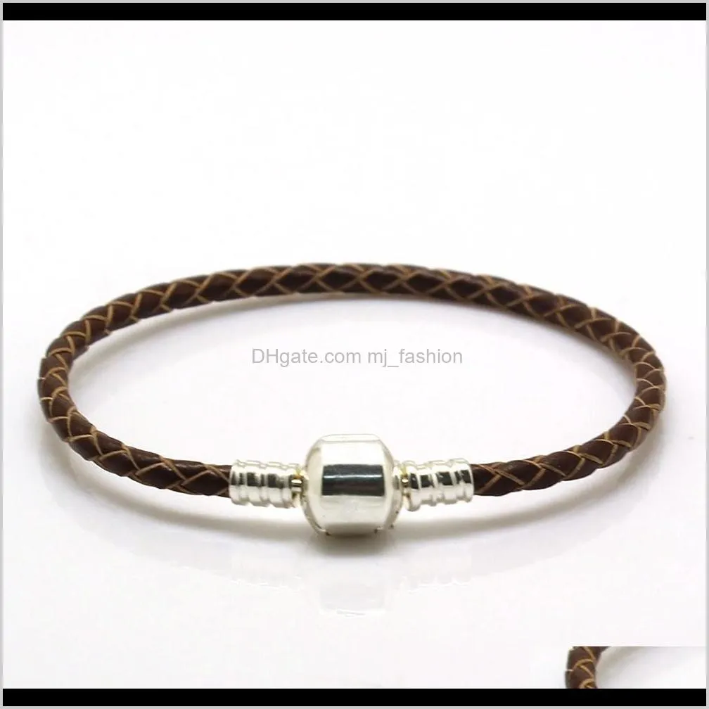 wholesale- authentic 925 sterling silver clasp bead original stamp woven leather bracelet fits  charms bracelet diy fashion