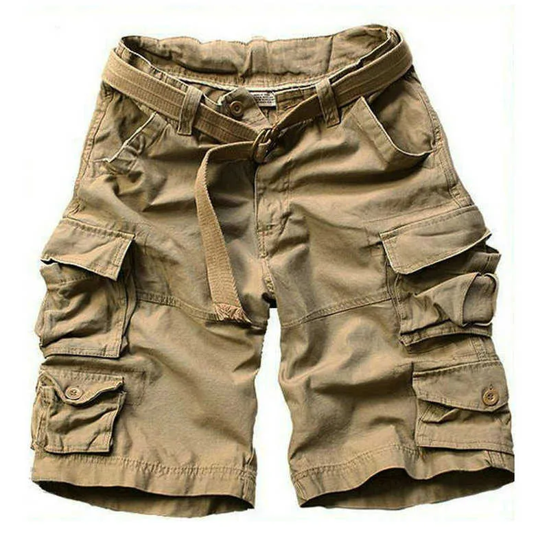 Men's Shorts Summer Cargo Shorts Men Many Pocket Camouflage Half Trousers Short Casual Loose Camo Shorts Knee length With Belt Bermuda Male G230316